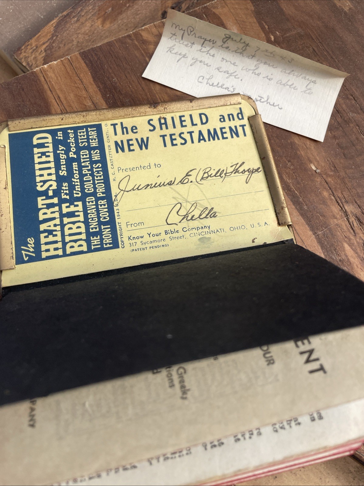 WWII Heart Shield Bible Prayer Book Gold Tone