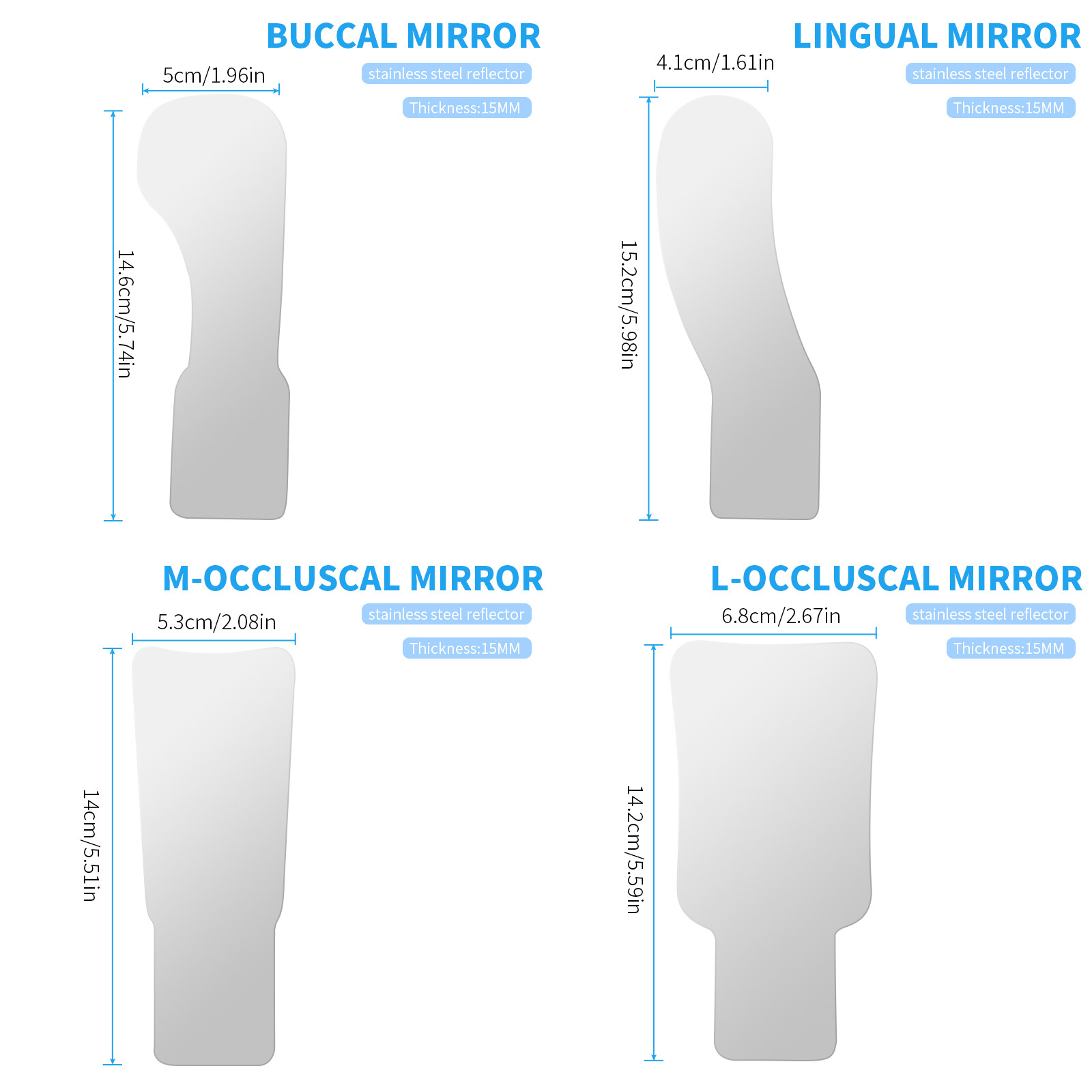 Dental Occlusal Mirror Fog Free LED Light Intra Oral Photo 4 Mirror Obervation