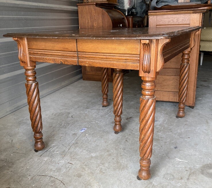 Antique Square Kitchen Vintage Farmhouse Oak Table Barley Twist 5 Leg No Leaves