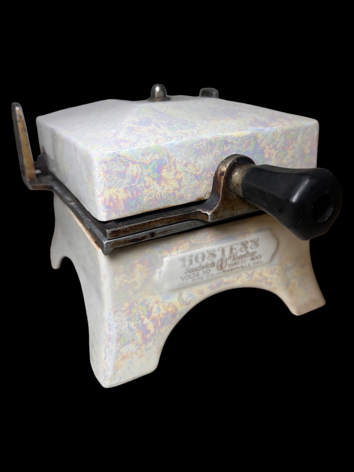 1930's Art Deco Hostess Sandwich Toaster Panini Press Porcelier White W/ Cord