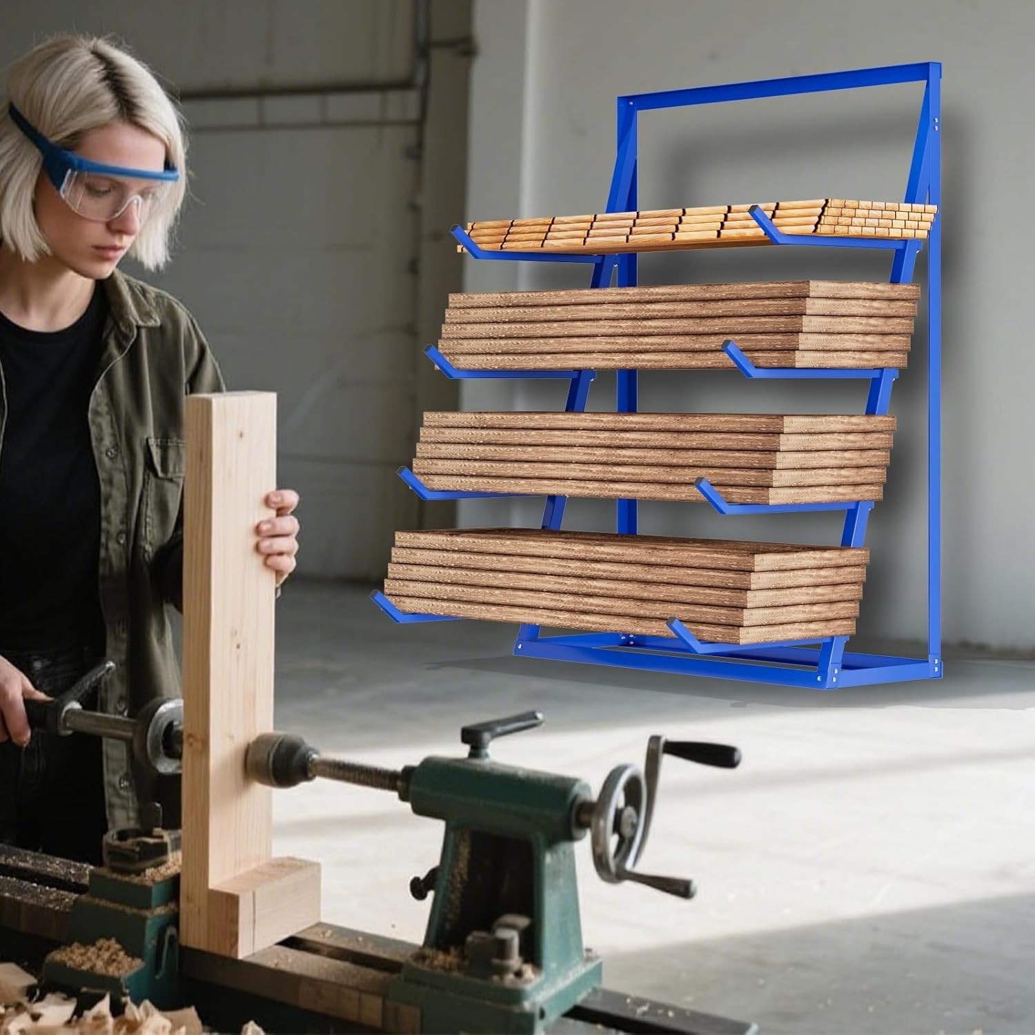 48x16x62IN Heavy Duty Pipe Lumber Organizer Shelf 2400lb Lumber Storage Rack NEW