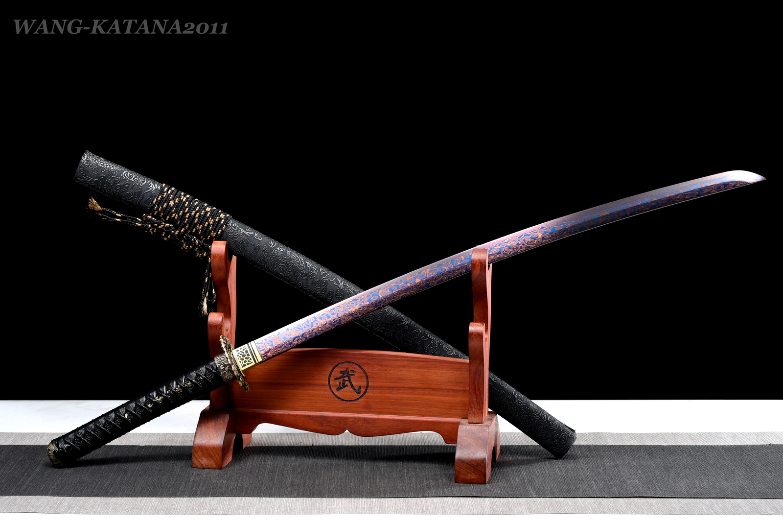 Sharp Dragon Katana Red&Blue Damascus Folded 1095 Steel Japanese Samurai Sword