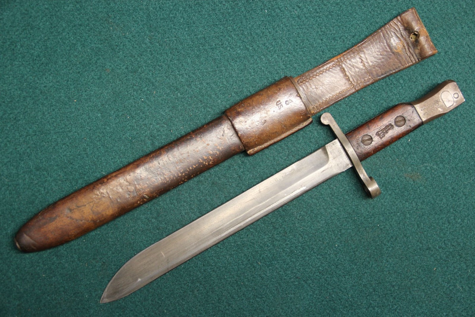 WWI US Marked Canadian Ross Bayonet & Leather Scabbard Mk I Free Shipping