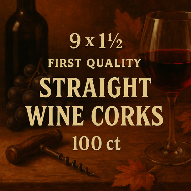 First Quality 9 x 1 1/2 First Quality Straight Wine Corks 100 ct