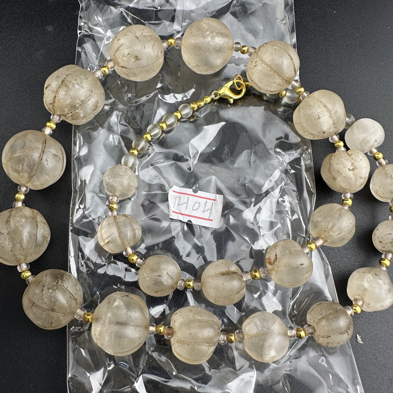 Old Himalayan Regions Crystals ￼ Beads Carving Gold Plated Beads Necklace Rare