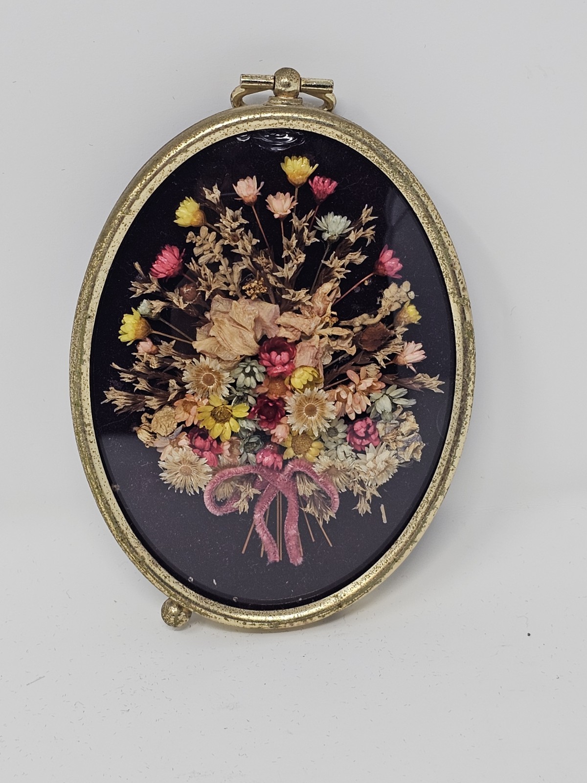 Vintage Framed Dried Flowers Oval Glass Cottagecore Art