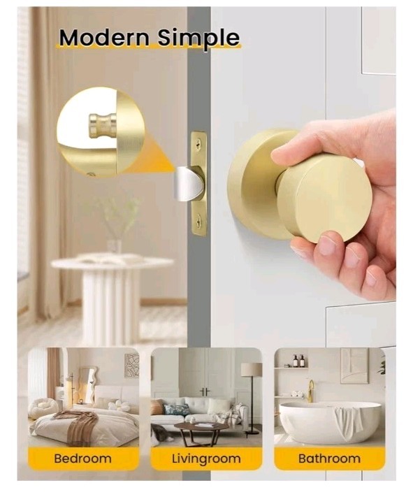 🔑 ⭐ Goldenwarm Brushed Gold Privacy Door Knobs Interior Round Satin (6 Pack)