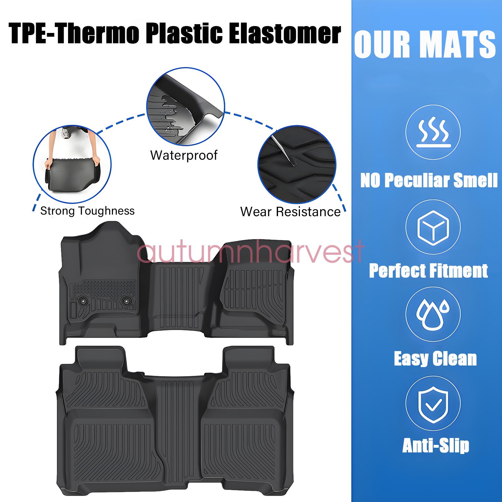 Floor Mats Liner For 2014-2019 Chevy Silverado GMC Sierra Crew Cab Front & Rear