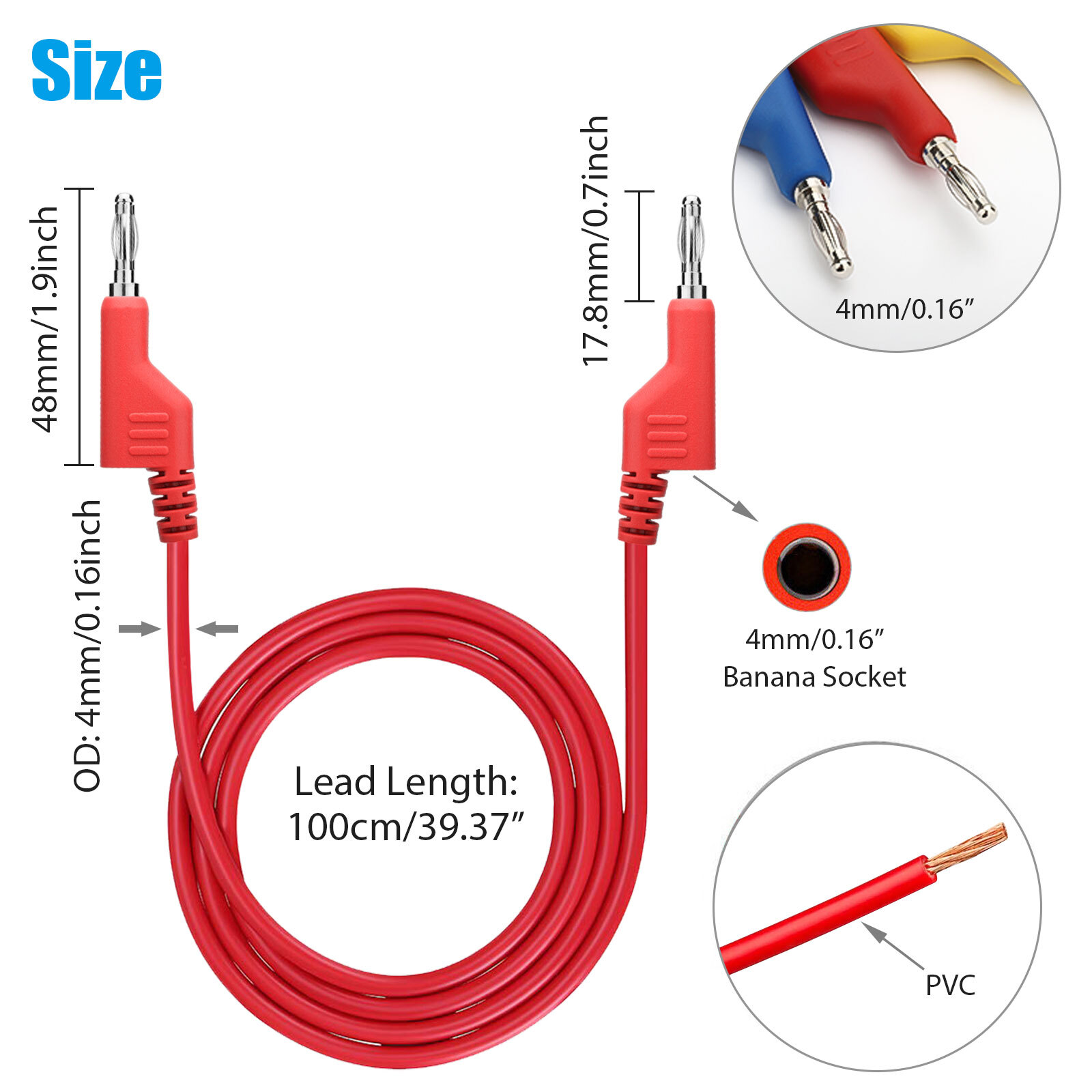 5Pcs Stackable Banana to Banana Plug Test Lead Soft Wire Cable for Multimeter