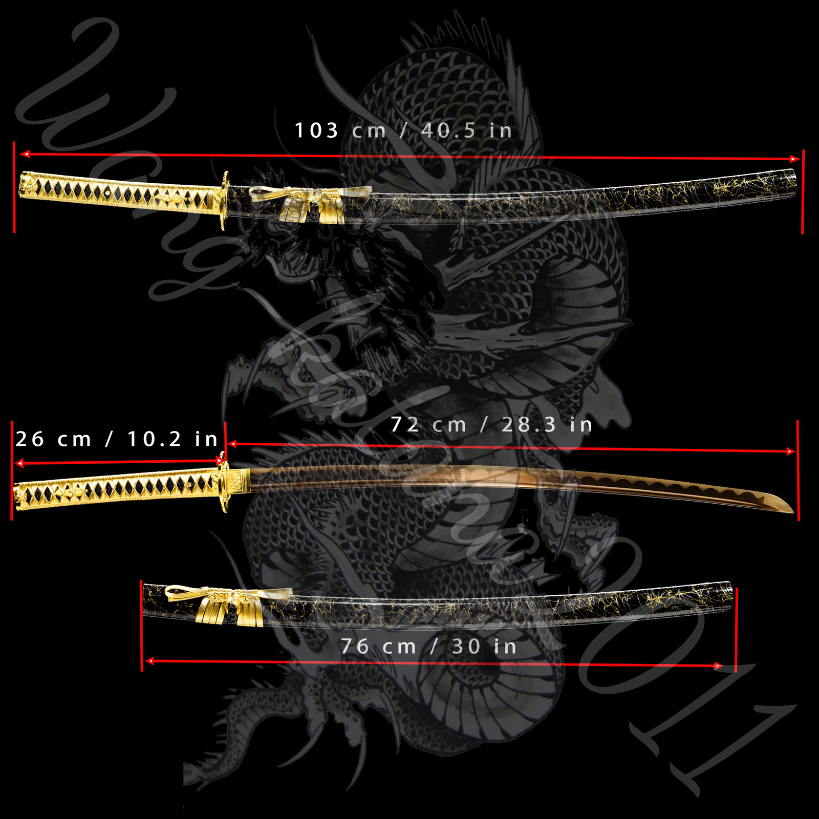 All Gold Katana 1095 Steel Sharp Battle Ready Japanese Samurai Functional Sword