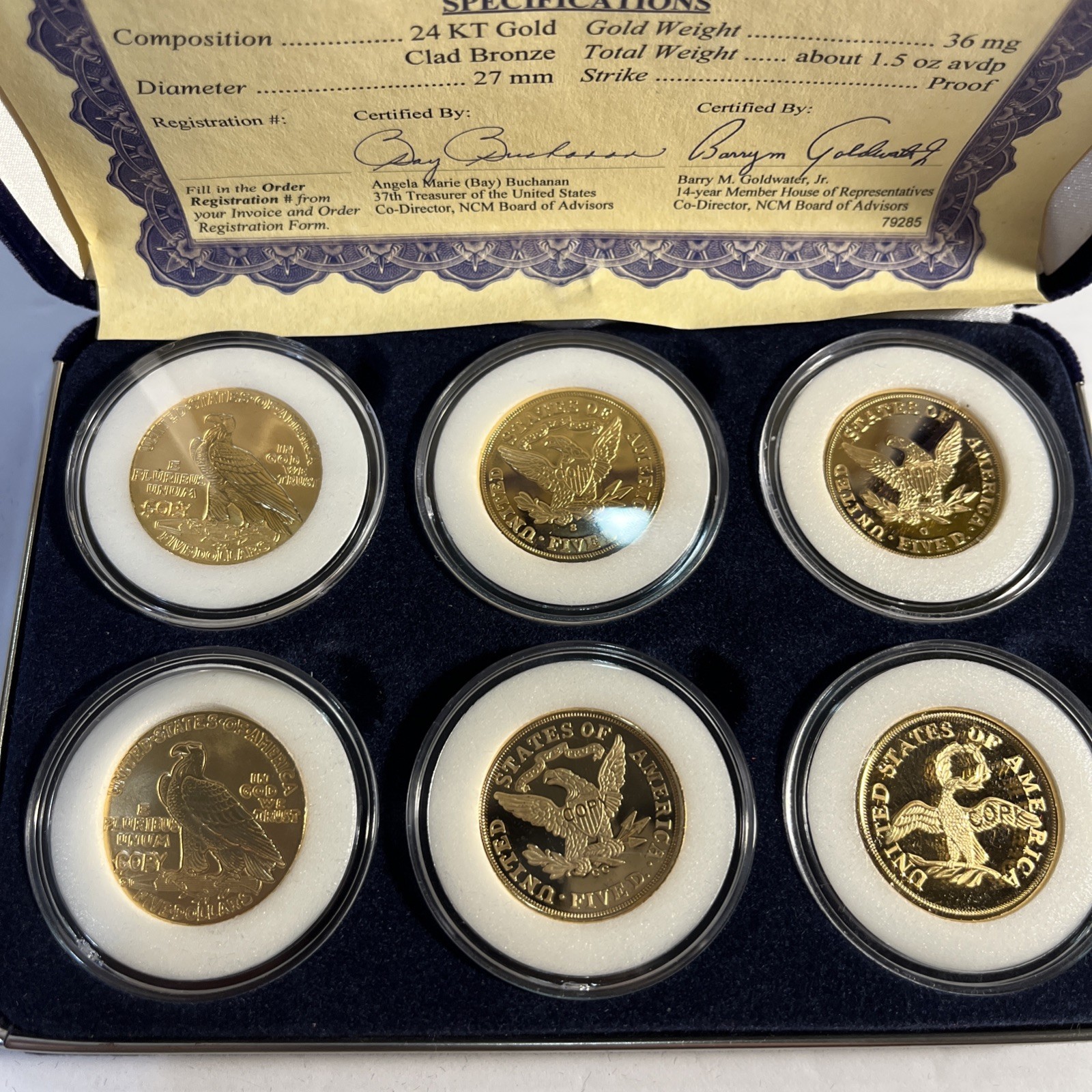 $5 Mark Tribute Proof National Collectors Mint 24kt Gold Clad Bronze 6 Coins BNA