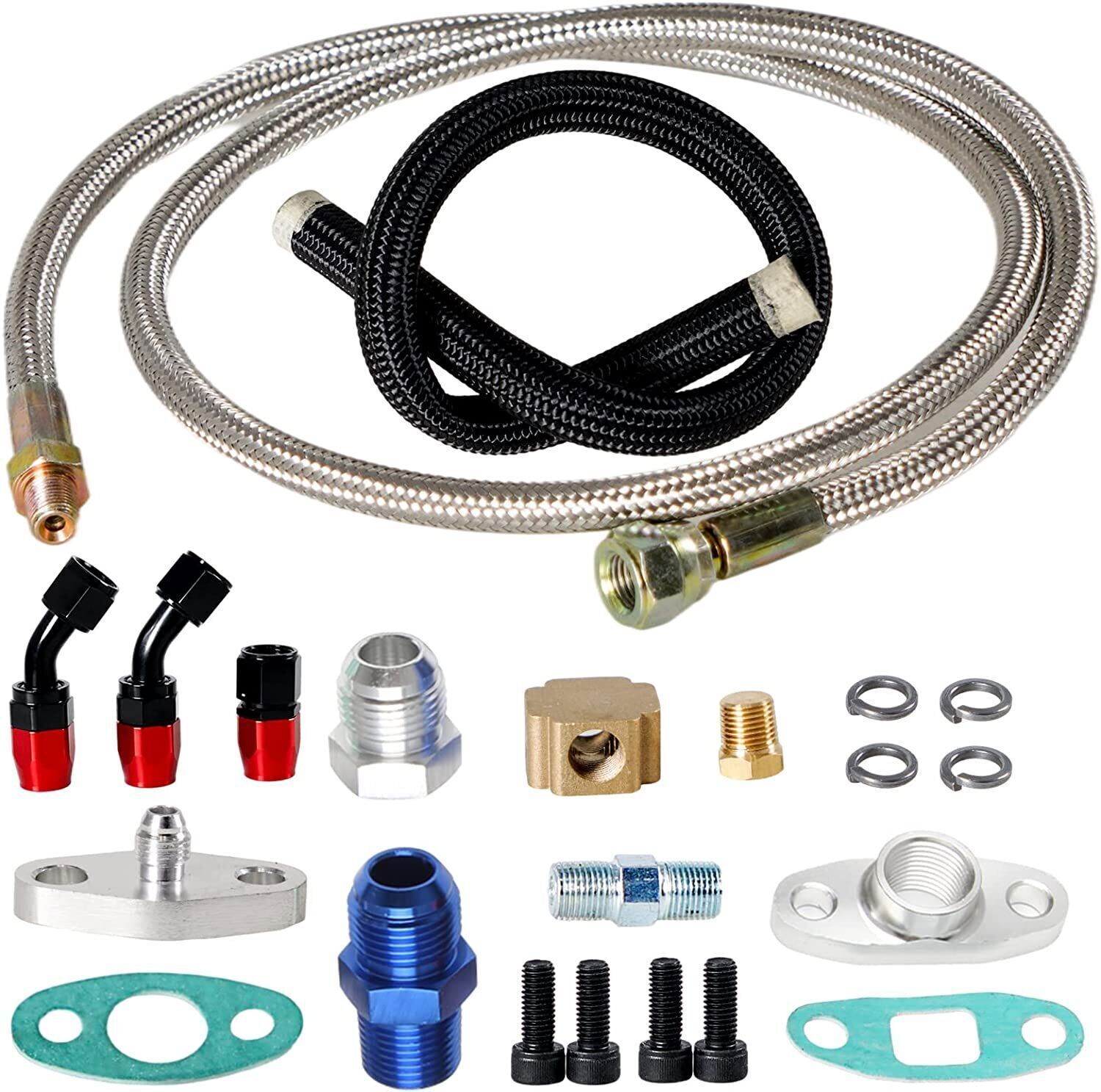 Oil Feed Line+10AN Oil Drain Return Fitting Kit For Turbo T3 T4 T6 GT45 T04E T66