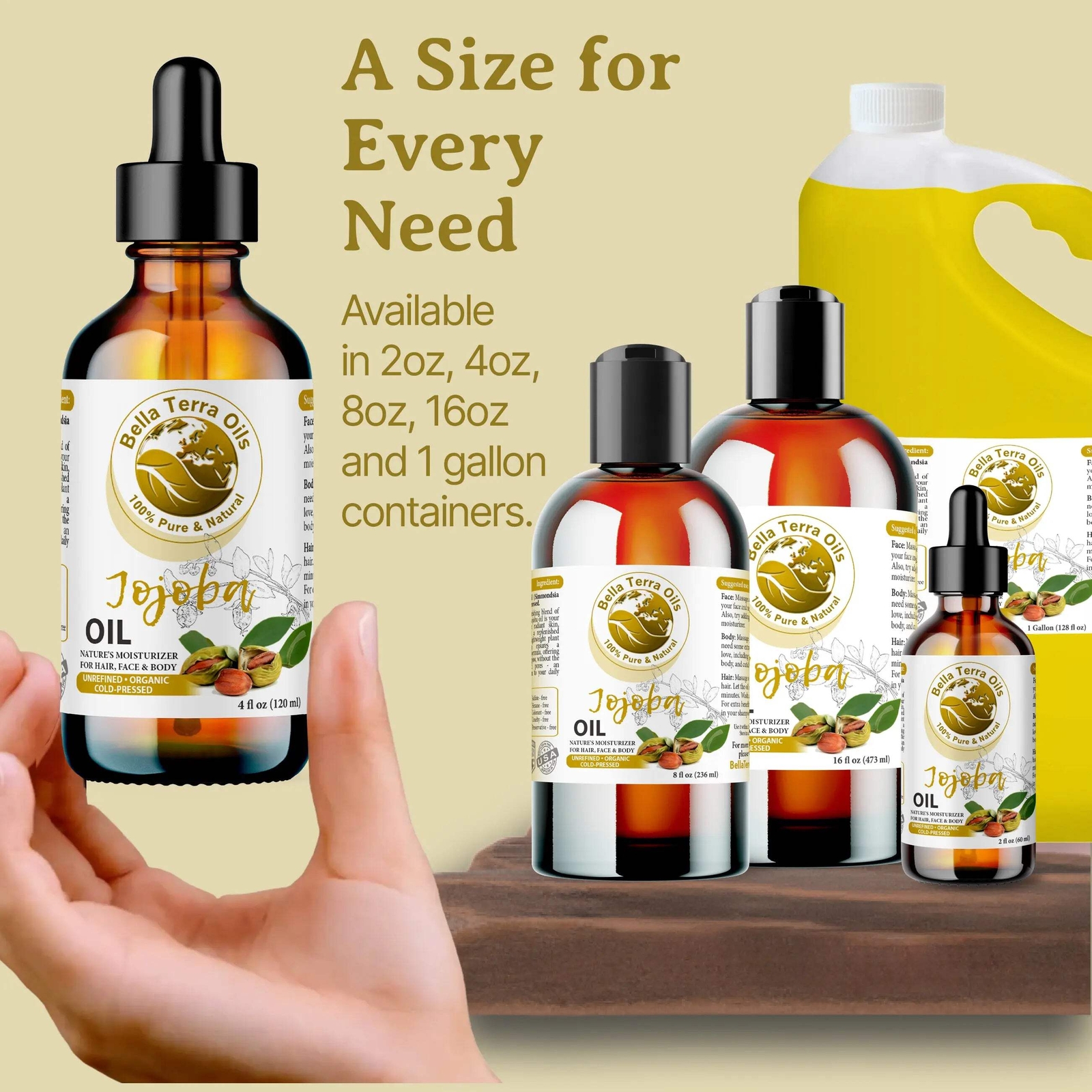 Organic Cold-Pressed Golden Jojoba Oil 100% Pure Skin Hair Face Moisturizer