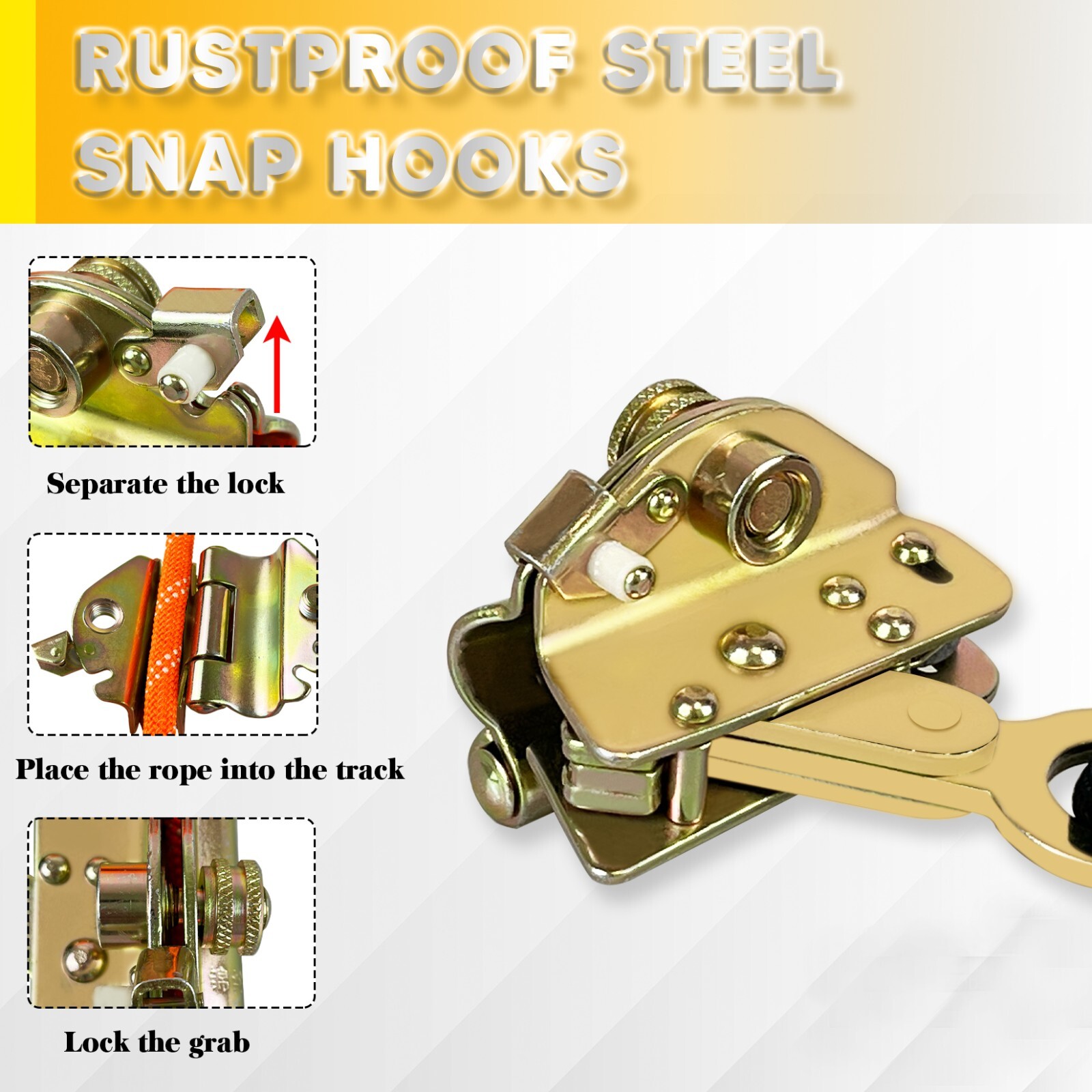 Vertical 50FT Safety Rope with Alloy Steel Grab Snap Hooks Shock Absorber