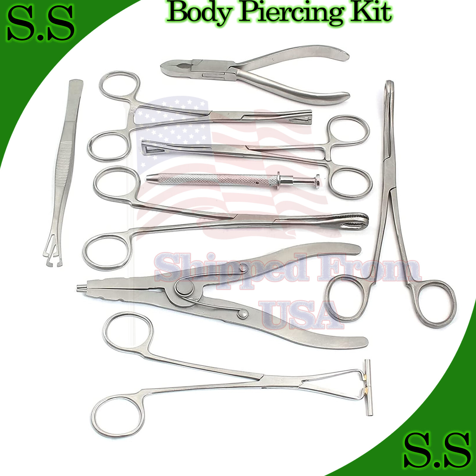 9 Body Piercing Instruments kit Tools Penington Forceps,DS-740
