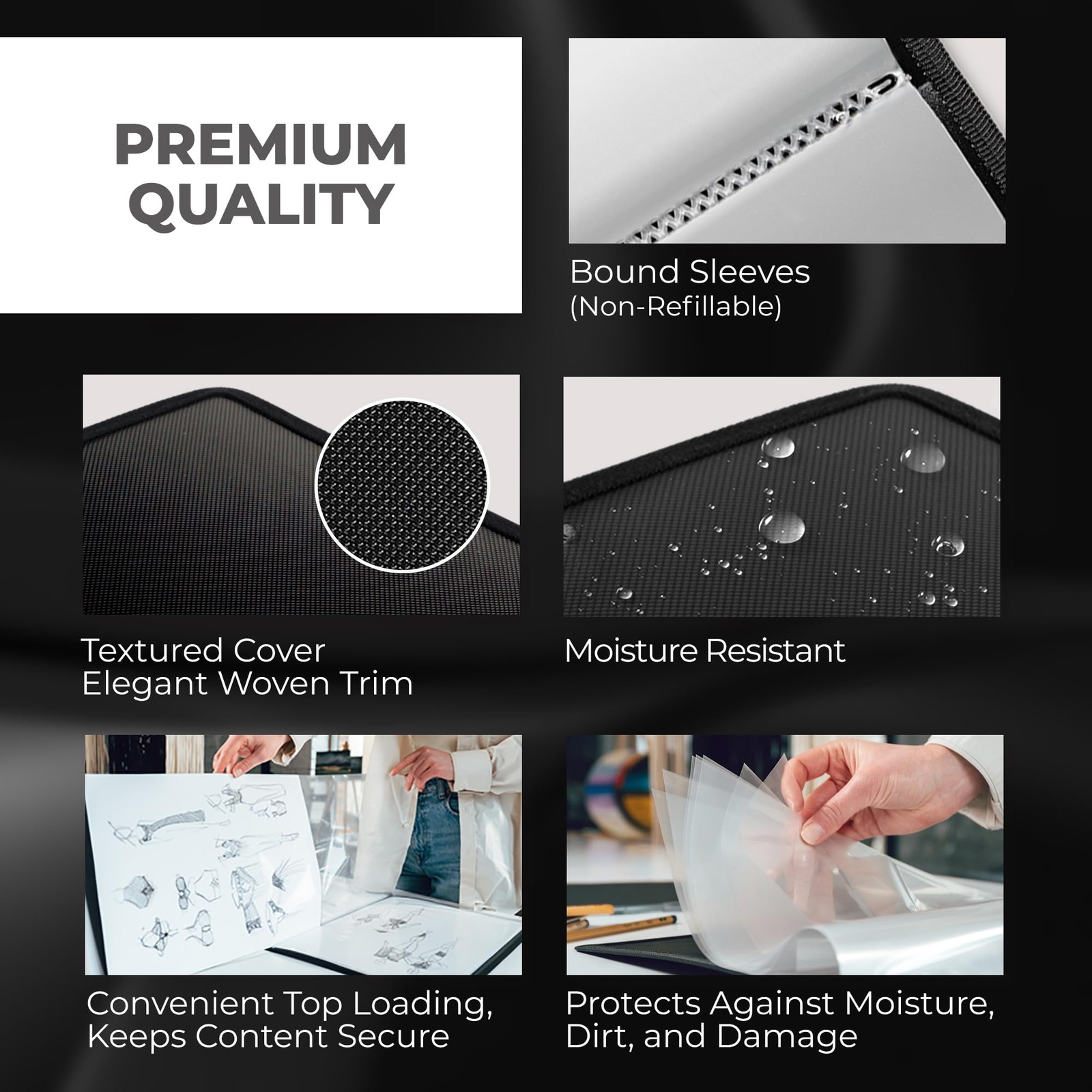 Dunwell 11x17 Art Portfolio Binder with Black Mounting Paper (Black), Large P...