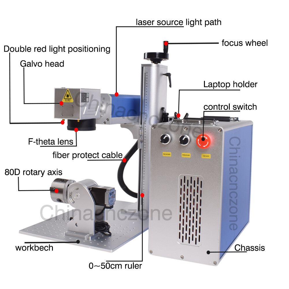 JPT Mopa 100W Fiber Laser Marking Machine Rotary Metal Steel Marking BJJCZ US