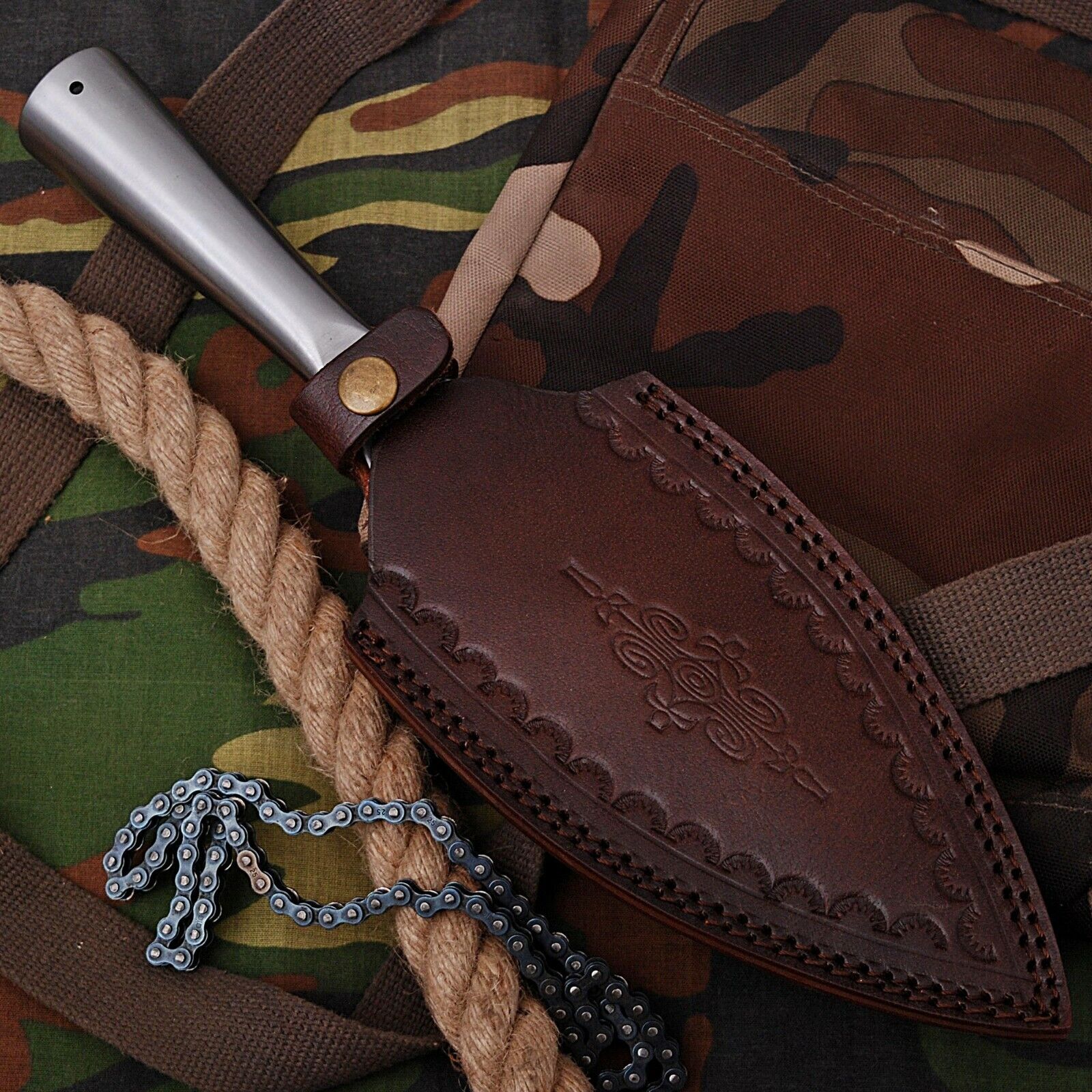 Norse Viking Leaf Long Spear Head High Carbon Steel with Sheath