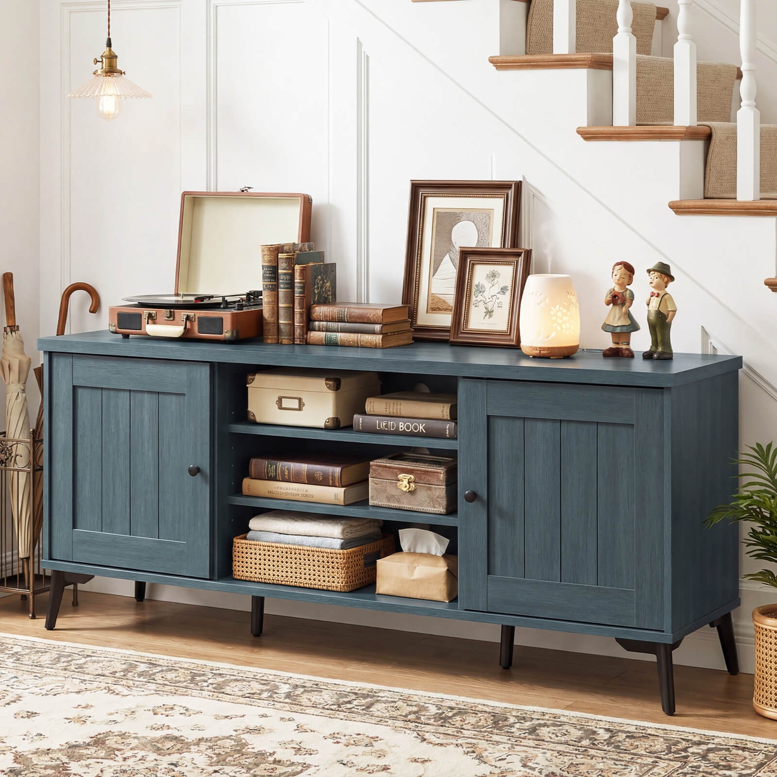 2-Door TV Stand for TVs up to 65” with 2 Storage Cabinets & 4 Adjustable Shelves