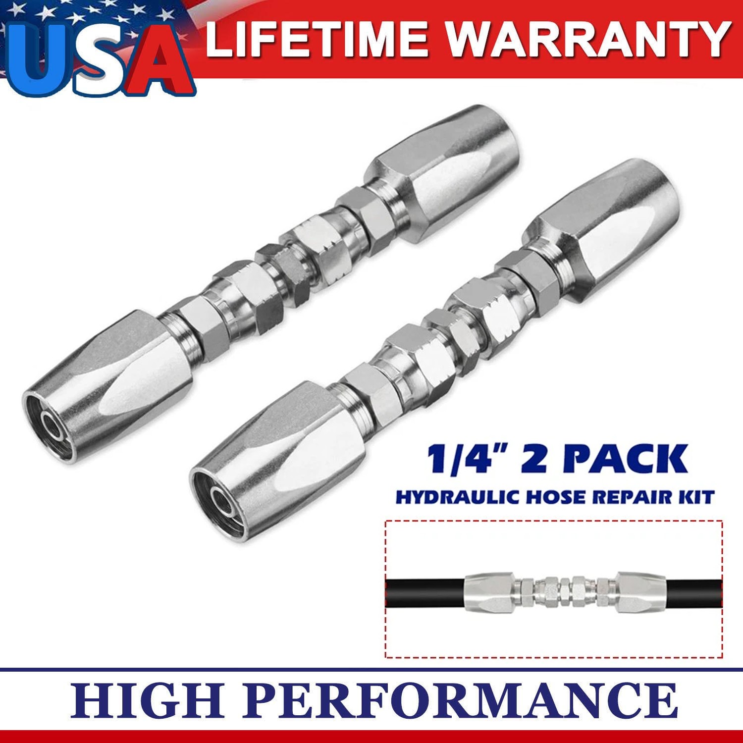 2 Hydraulic Hose Repair Kits - 1/4 ID 2-Wire Hose Reusable Field Repair Fitting