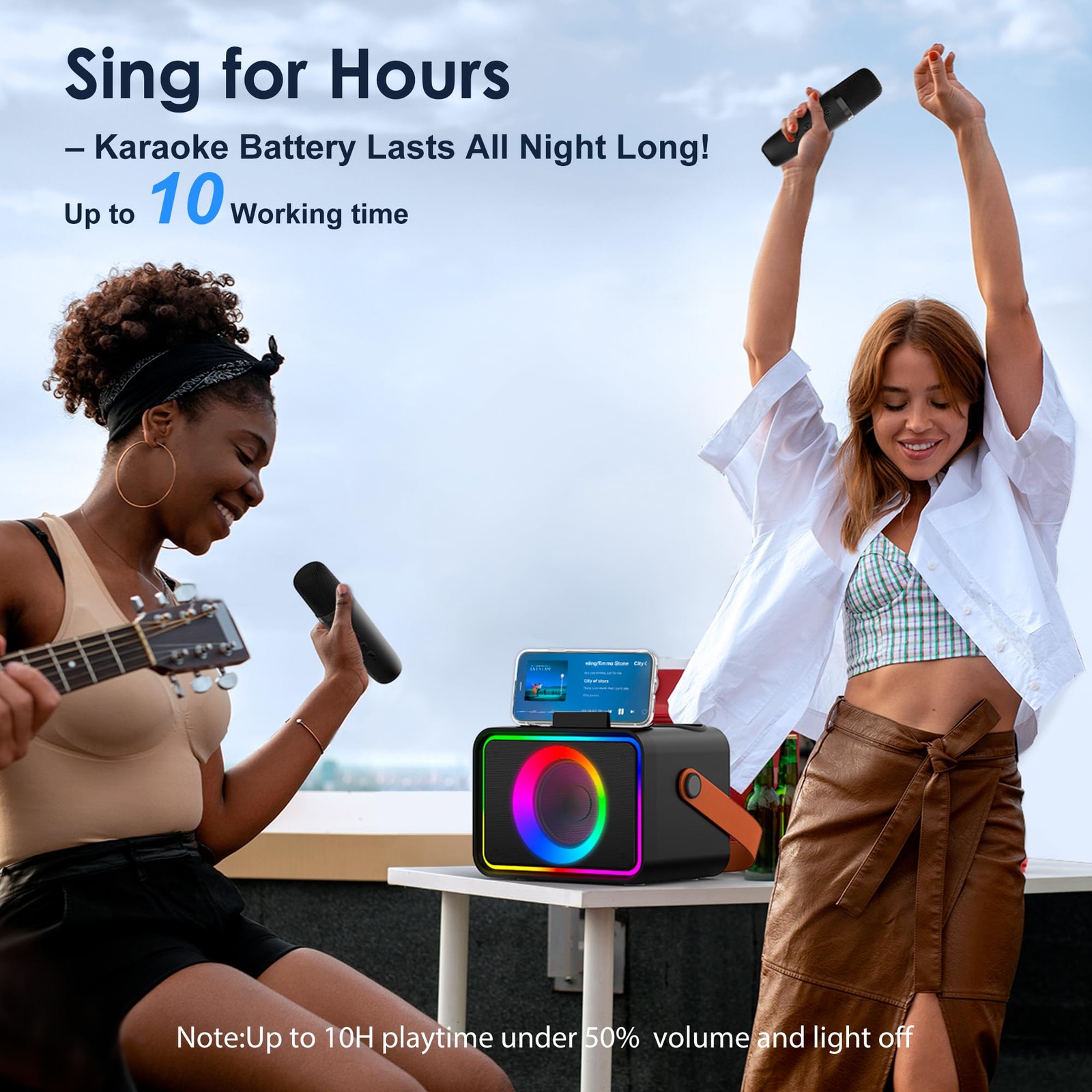 Karaoke Machine,Portable Bluetooth Speaker with 2 Wireless Microphone for Adults