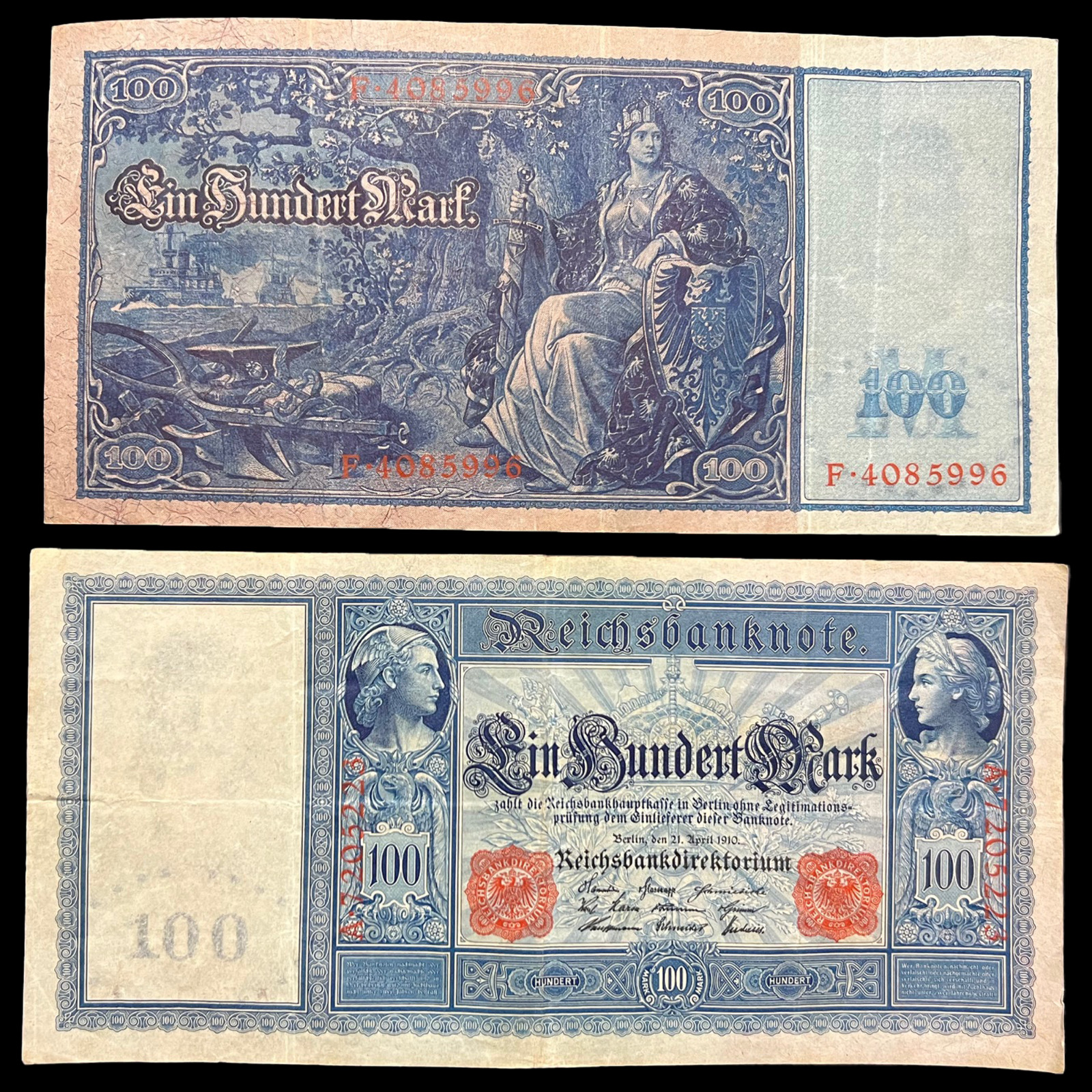 1910 German 100 Mark Banknote World War 1 WW1 WWI Currency Antique Relic