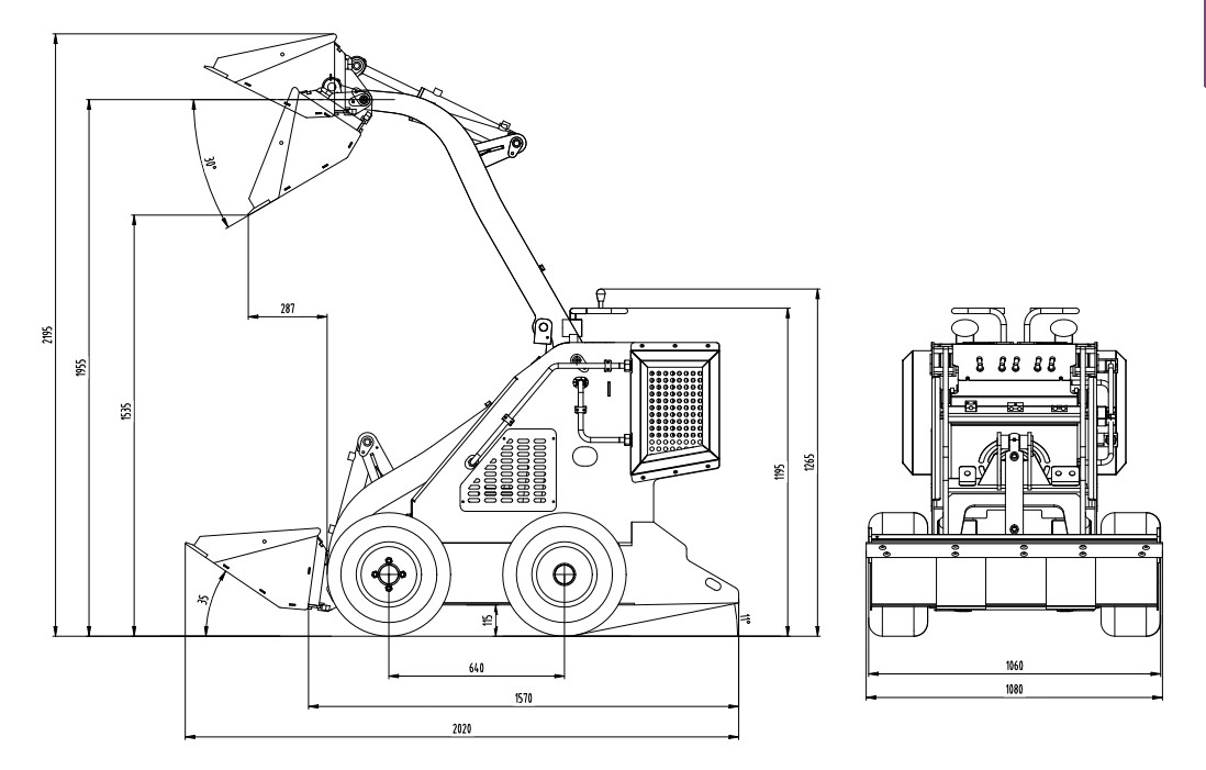 GA/TX pickup 320kg Wheel Type Mini Skid Steer Loader 13.5HP B&SEngine