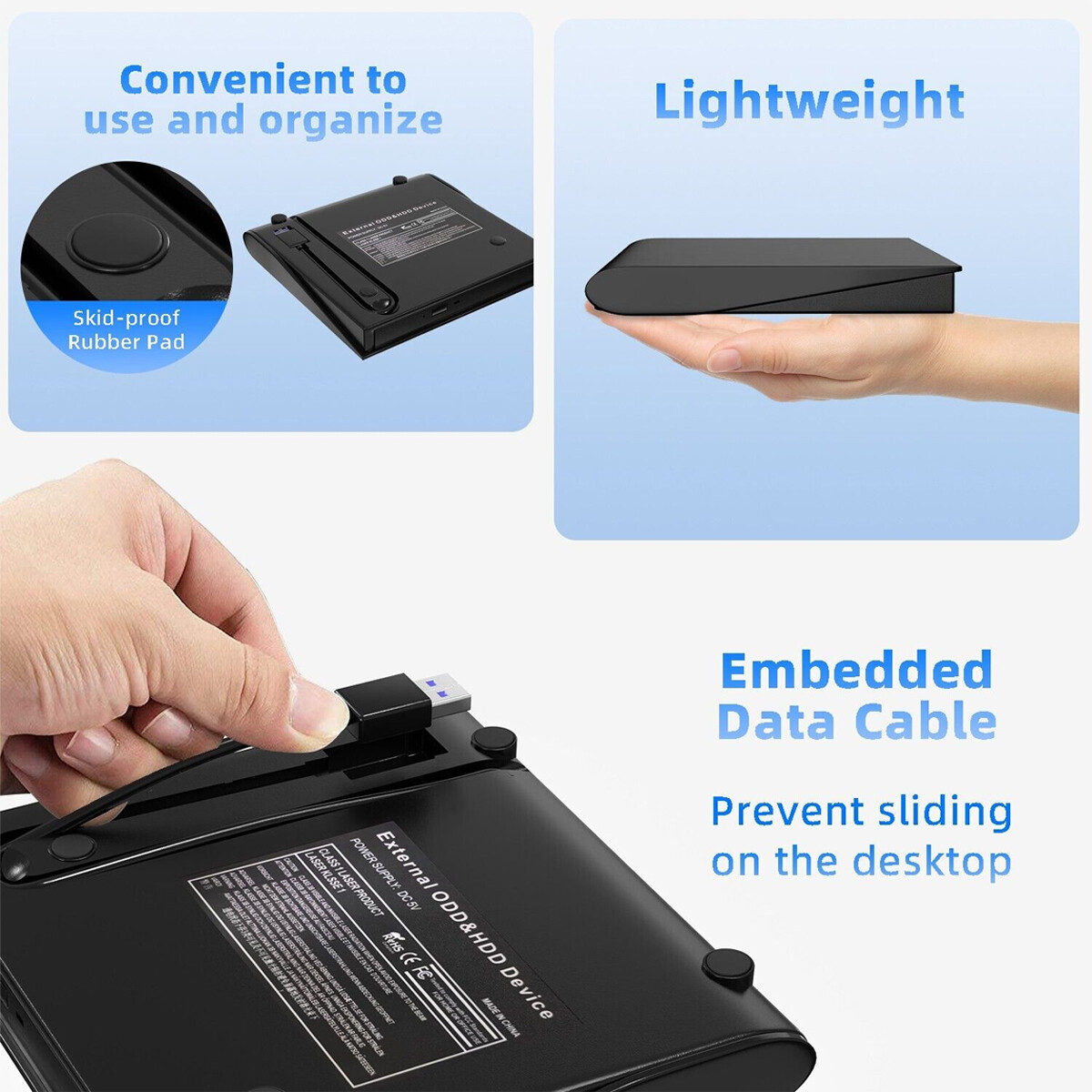 Slim External USB CD DVD ROM Writer Drive Burner Reader Player PC Laptop