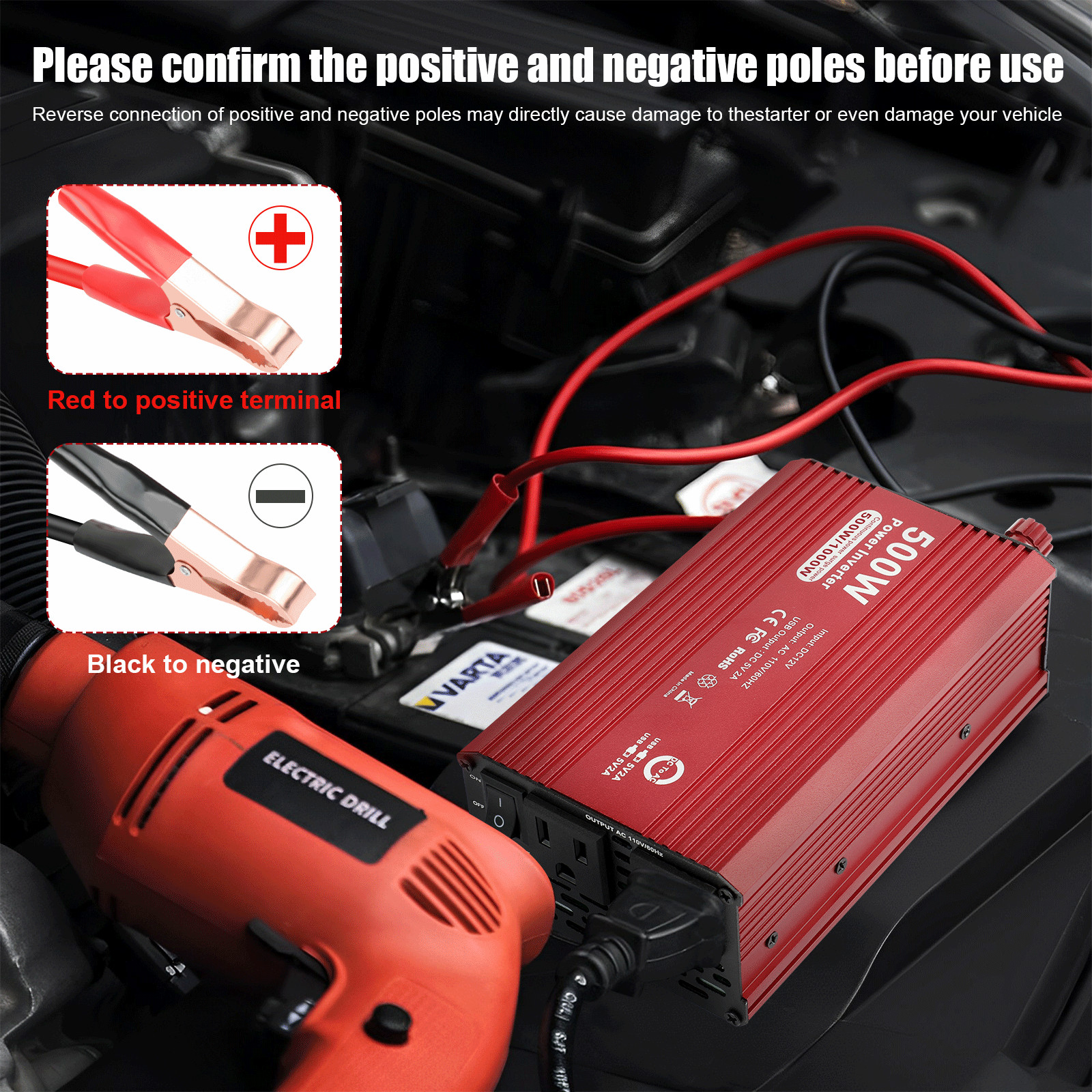 500W Car Power Inverter DC 12V To AC 110V 120V Adapter Converter 2 USB 2 AC