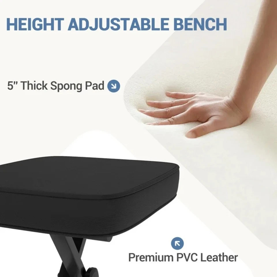 Folding Keyboard Stool with Thick Padded Seat, Non-Slip Feet, Black