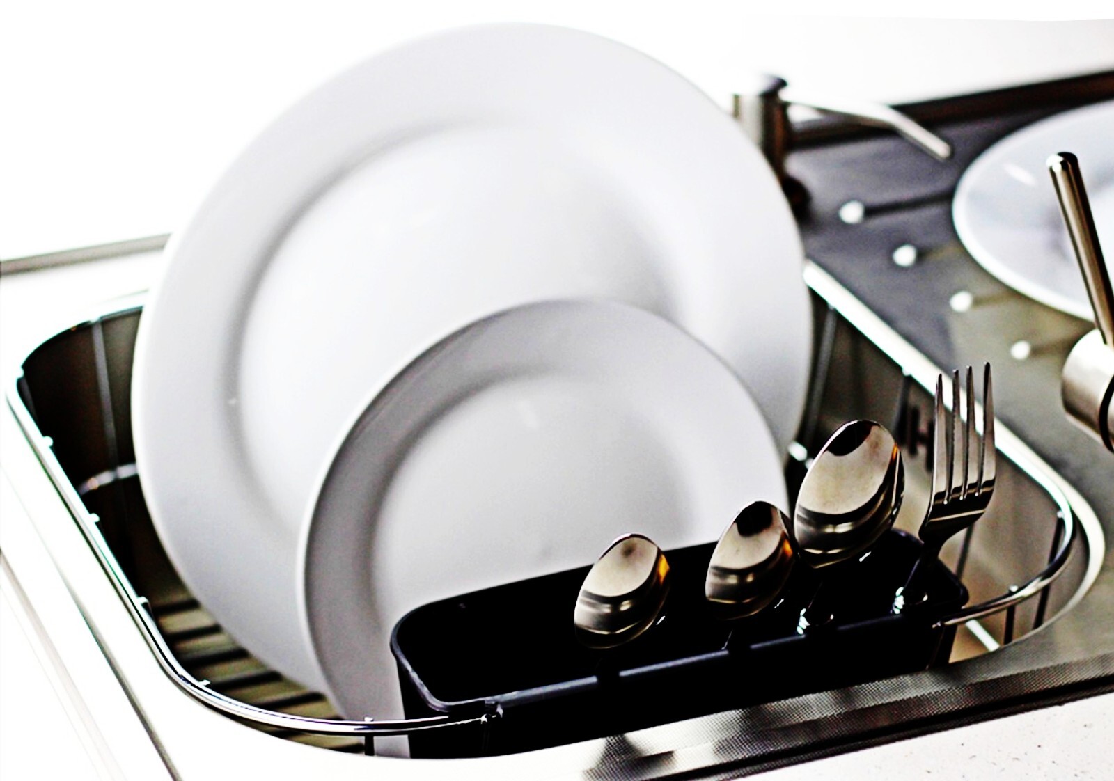 Kitchen Steel Over Sink Dish Drying Rack with Cutlery Holder Drainer Organizer