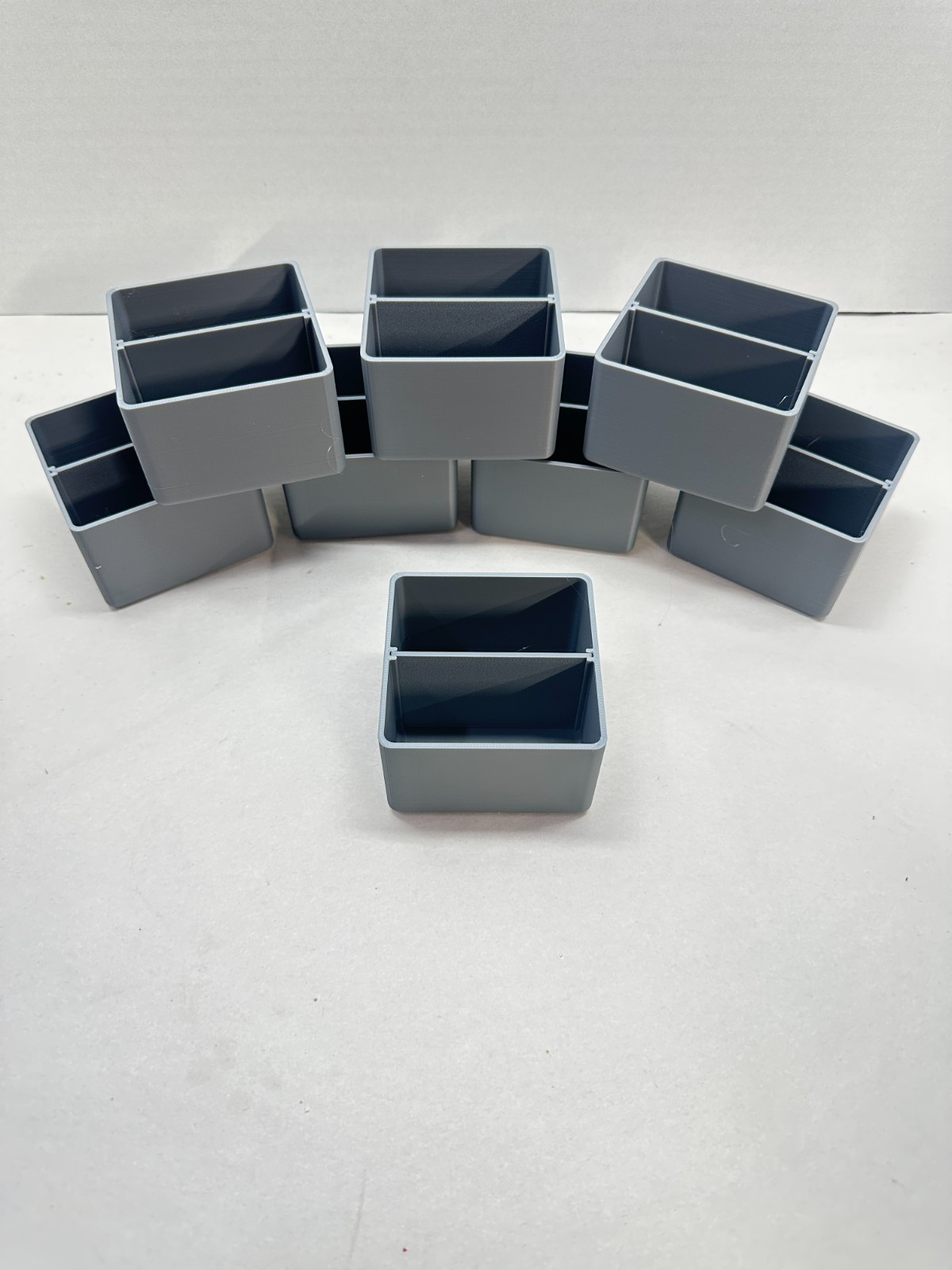 8 Tool Box Bins- 3" x 3" x 2” Deep W/ Divider (Actual Dimensions) - Gray