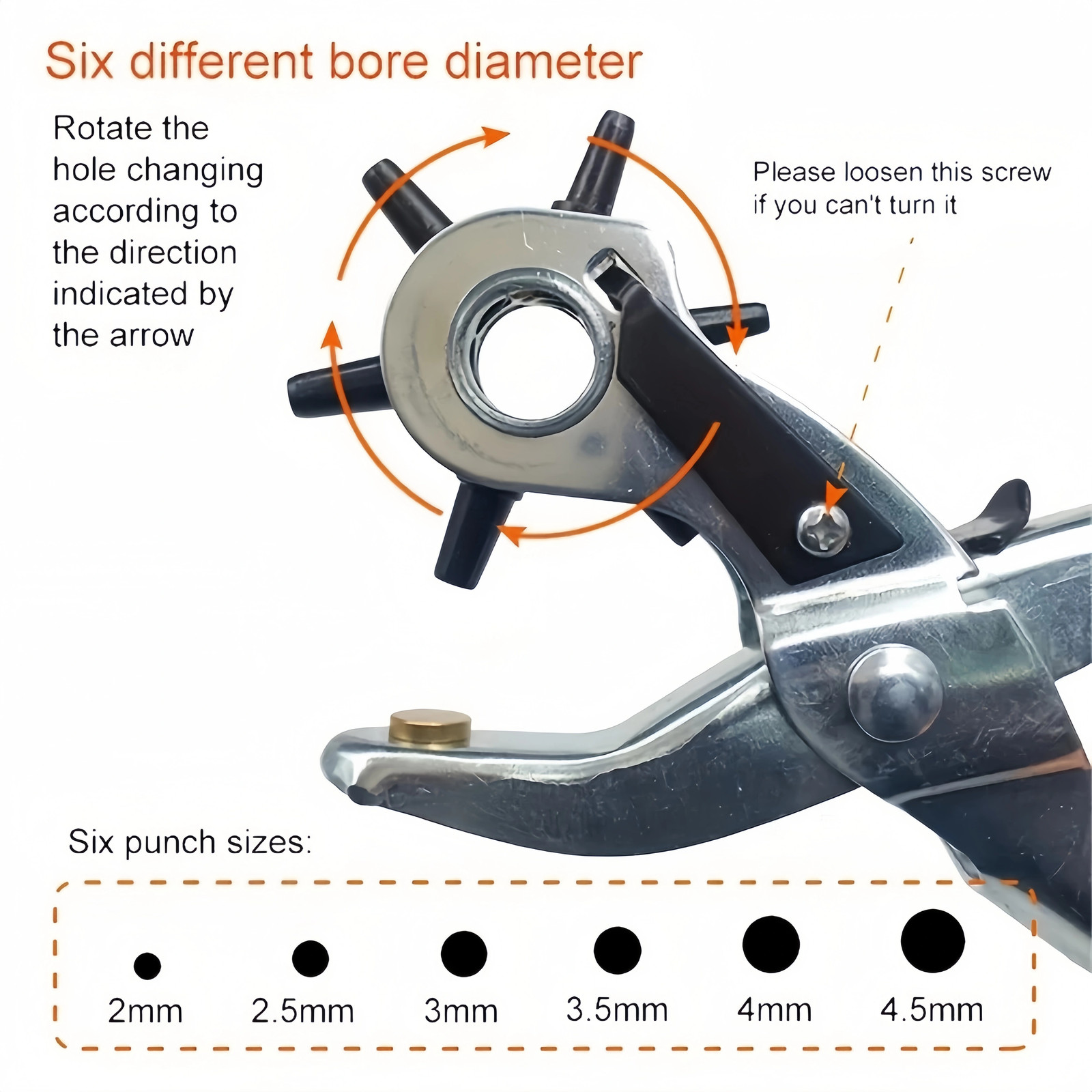 9" Leather Hole Punch Hand Pliers Belt Holes 6 Sized Puncher Heavy Duty Tool New