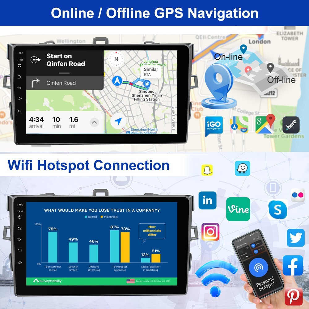 FOR TOYOTA COROLLA 2009-2013 Apple Carplay Car Radio Android 13 GPS Navi Stereo