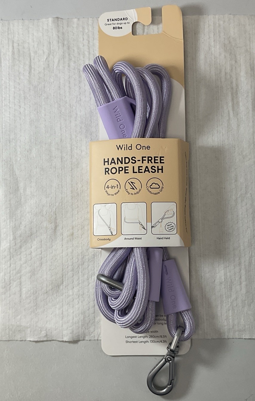 Wild One Adjustable Hands-Free Standard Rope Leash - Lilac - Brand New