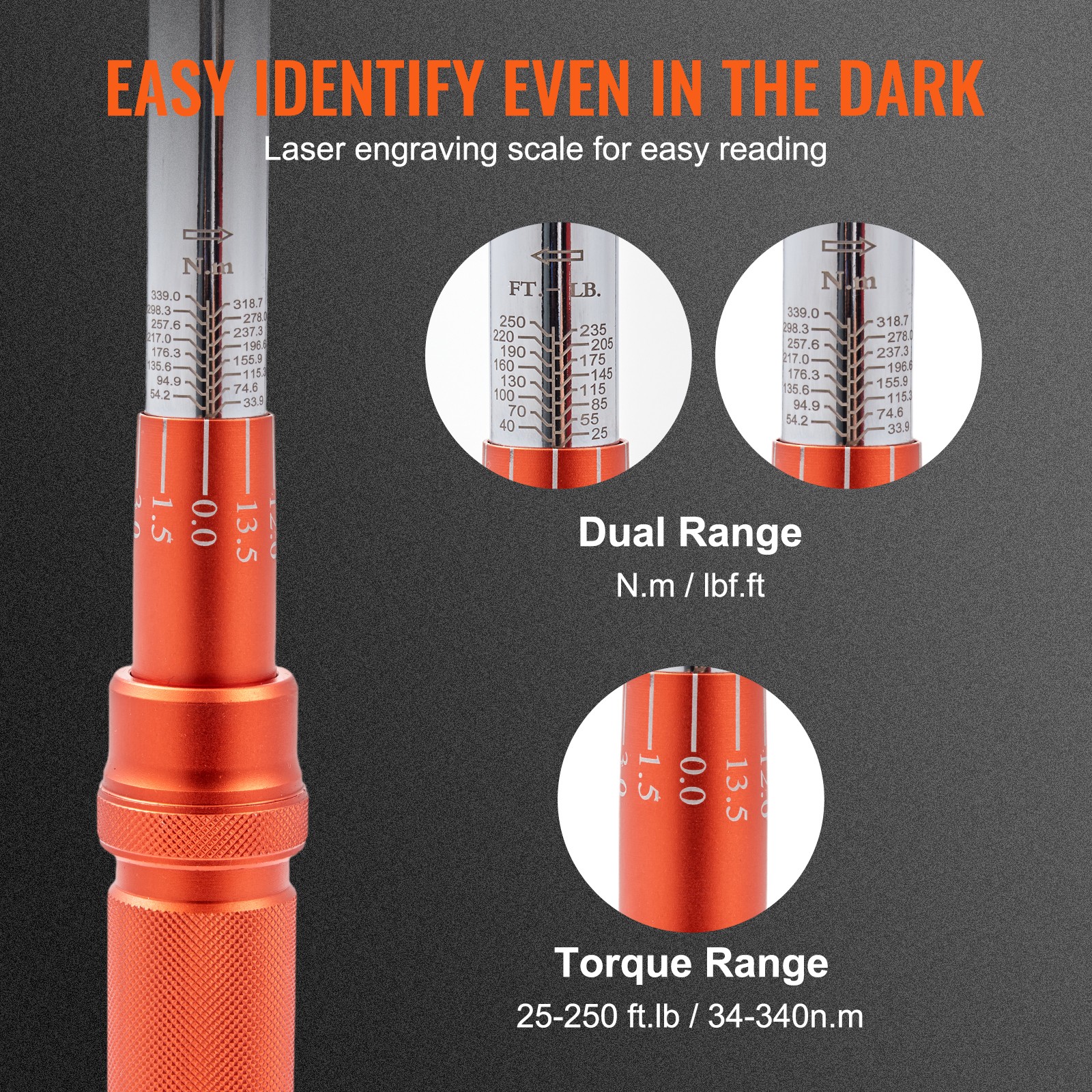 VEVOR Torque Wrench Adjustable Torque Wrench 1/2" Drive 25-250ft.lb/34-340n.m