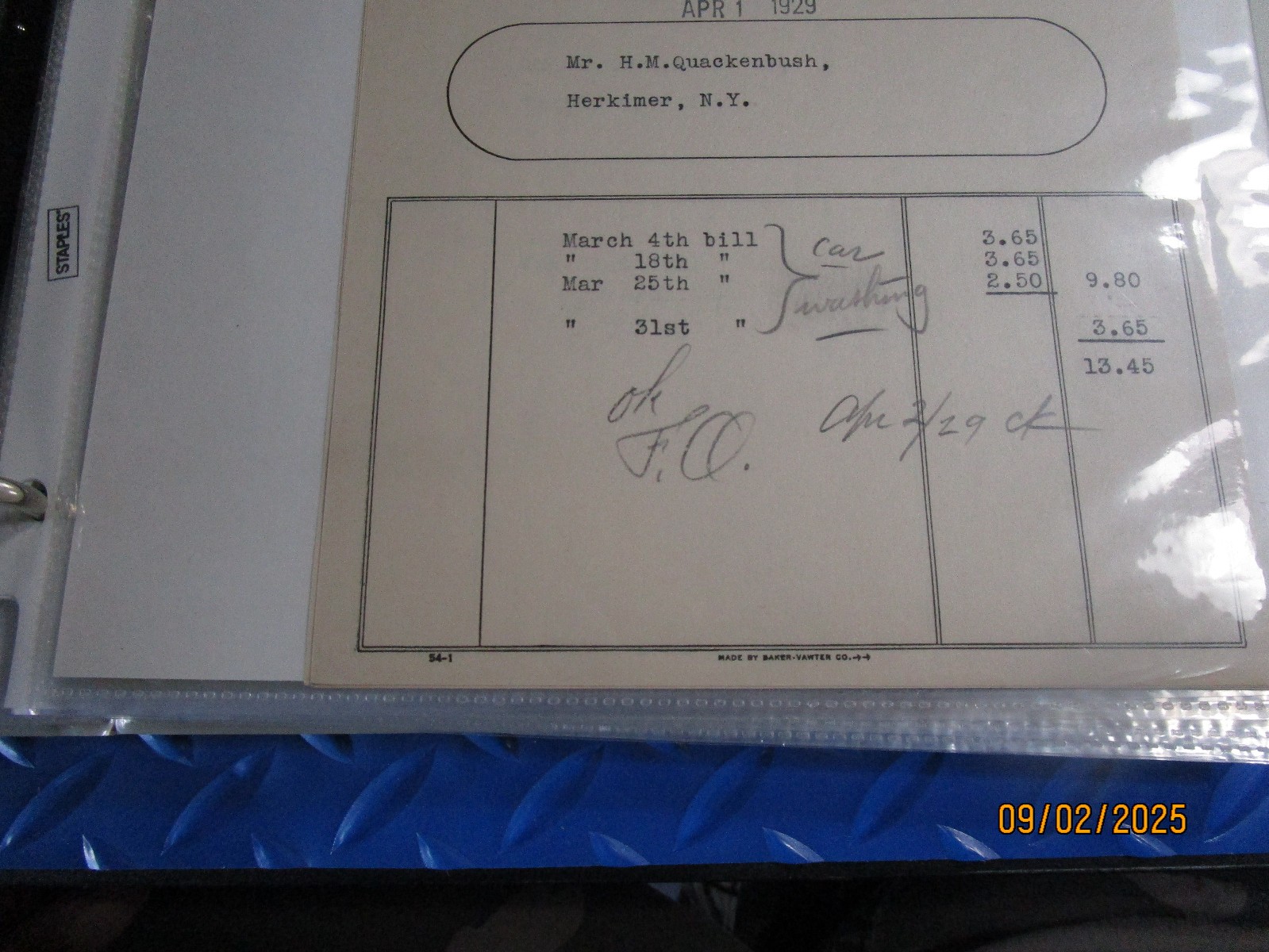 HERKIMER BUICK SALES NY 4/1/1929 LETTER INV EPHEMERA BUY 3 FREE SHIP