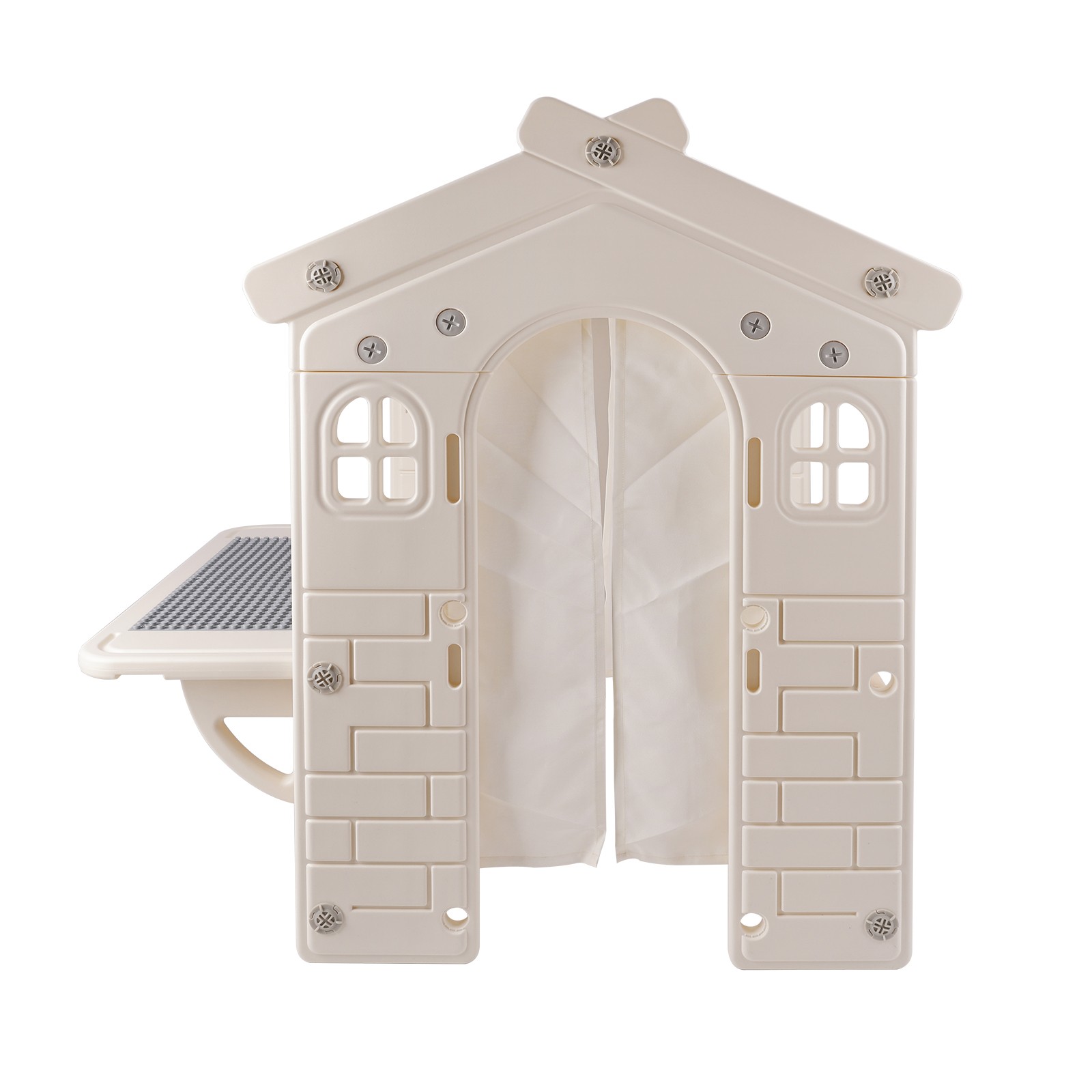 Kid Plastic Outdoor Playhouse With Light Strip And Building Blocks Toddler Toy-