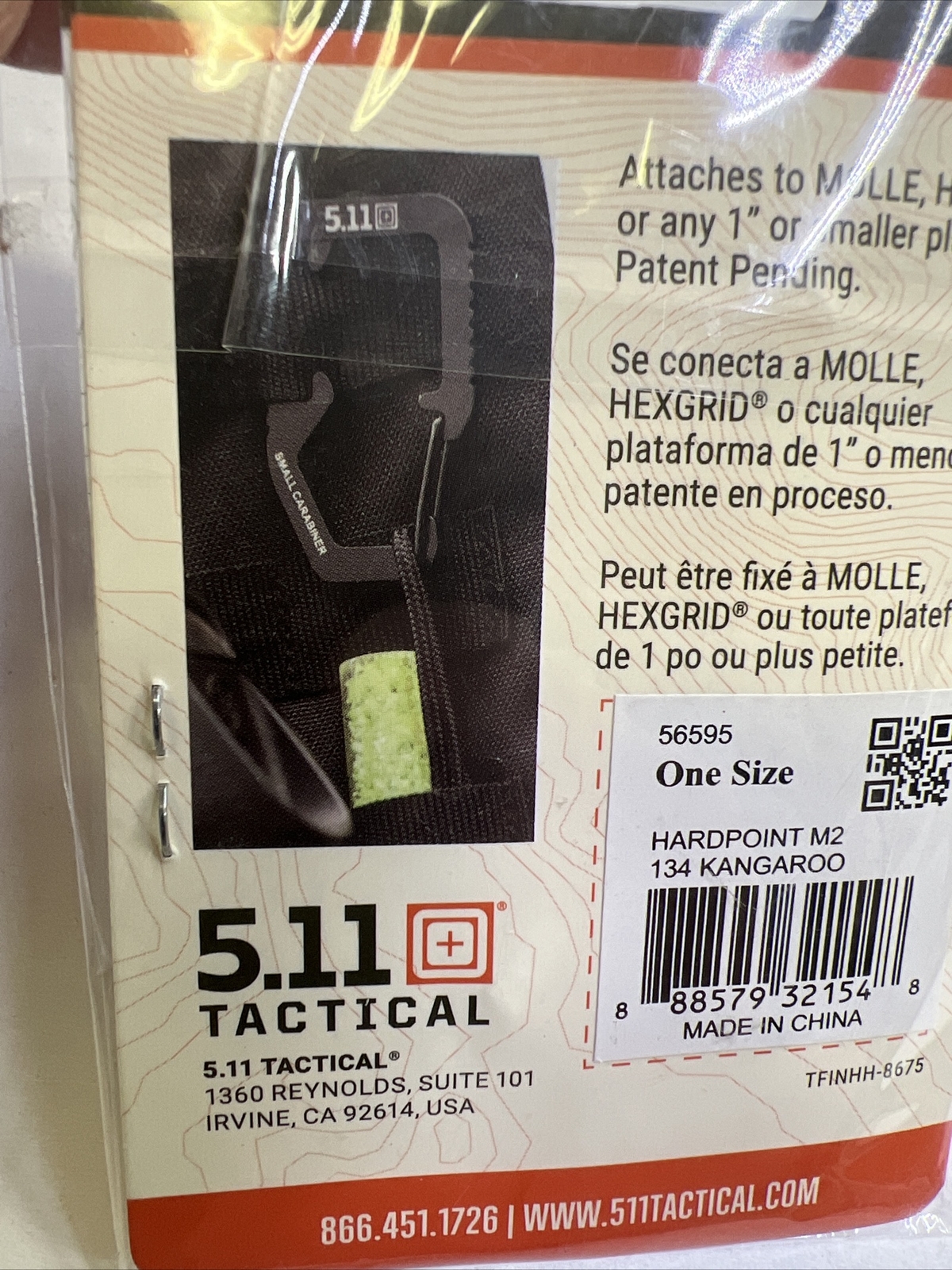 5.11 Hardpoint M2 Coyote Kangaroo Molle Clip Hardpoint Carabiner HEXGRID 99lb