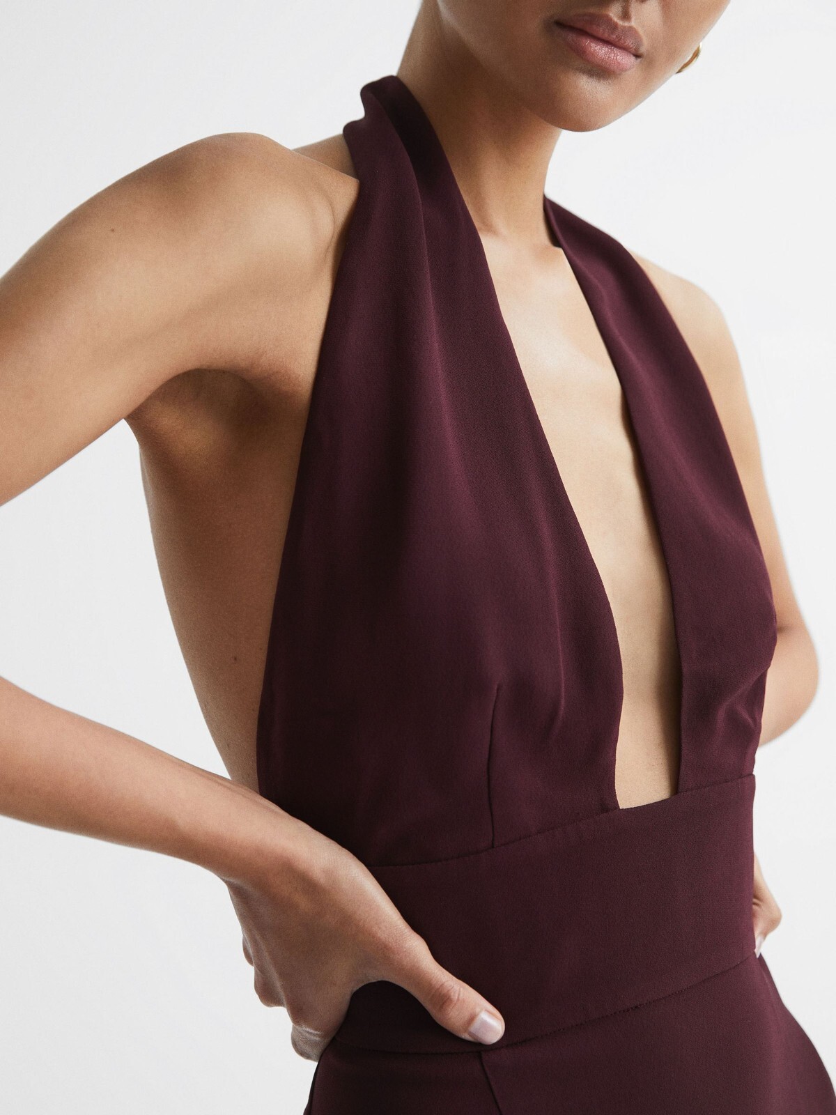 REISS Grace Maxi Dress with Detachable Cape in Burgundy