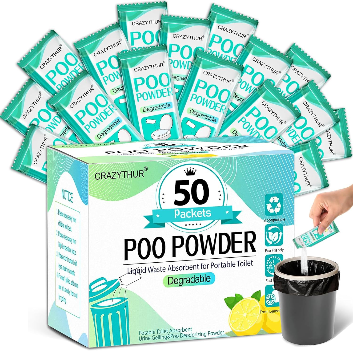 Portableportable Toilet Gel, Poo Powder for Portable Toilet, Camping Toilet Gel,