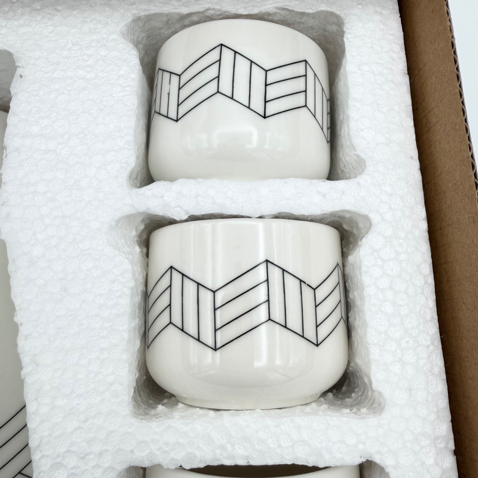 Short Stories Sake Set Carafe & 4 Cups Ceramic 14oz Modern Geometric