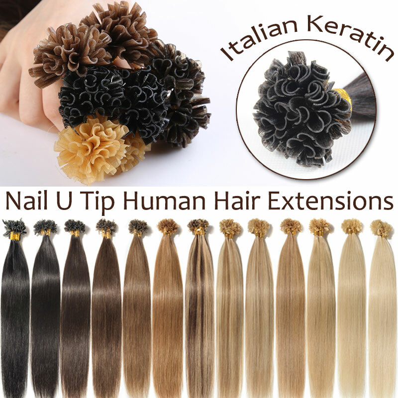 Thick Russian Flat Pre Bonded Real Remy Human Hair Extensions Nail U Tip Keratin