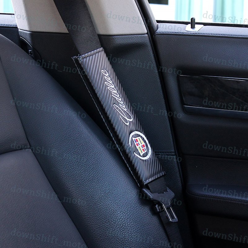 New X2 Carbon Fiber Look Embroidery Seat Belt Cover Shoulder Pads for CADILLAC