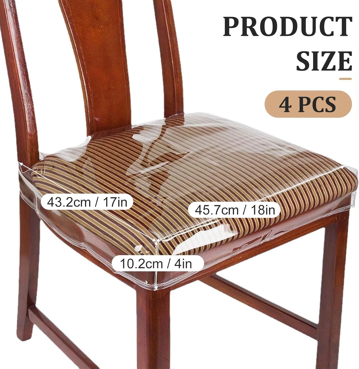 4 Pack Clear Plastic Chair Covers PVC Dining Seat Protectors Adjustable Strap