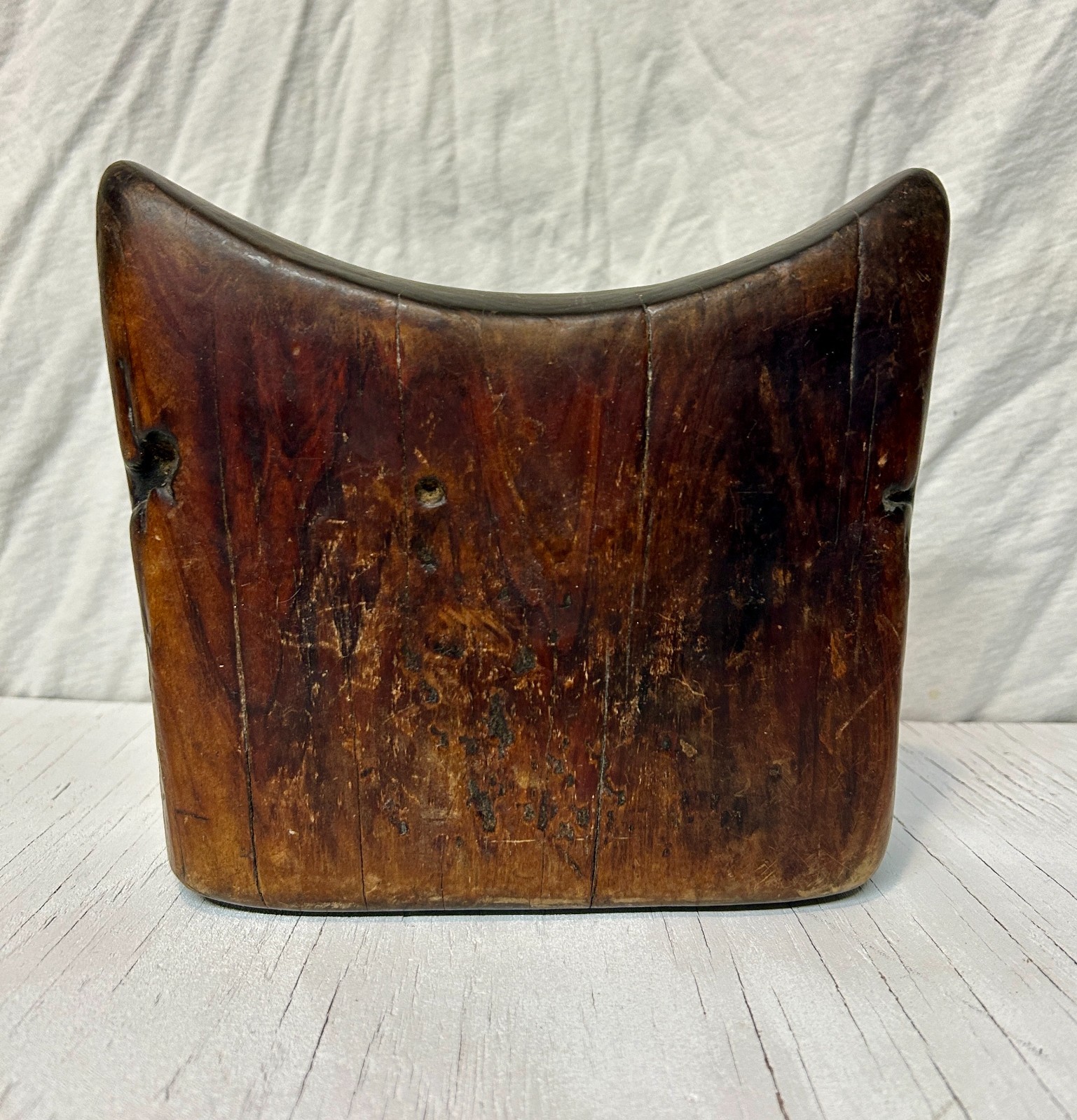 African Wooden Head Rest Pillow - Hand Carved - 7in X 8in X 2.5in - Good Patina