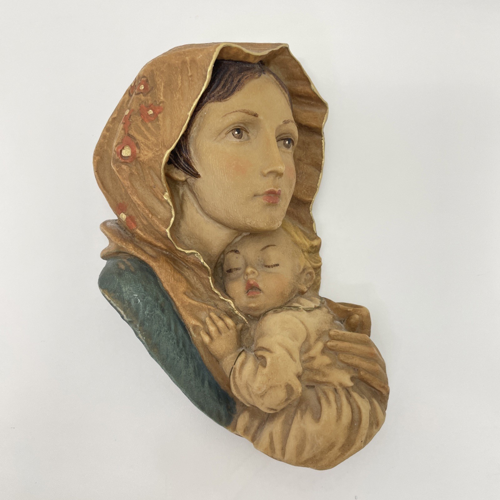 Mary & Baby Jesus Solid Resin Wall Plaque 7” Madonna Religious Decor Hand Painte