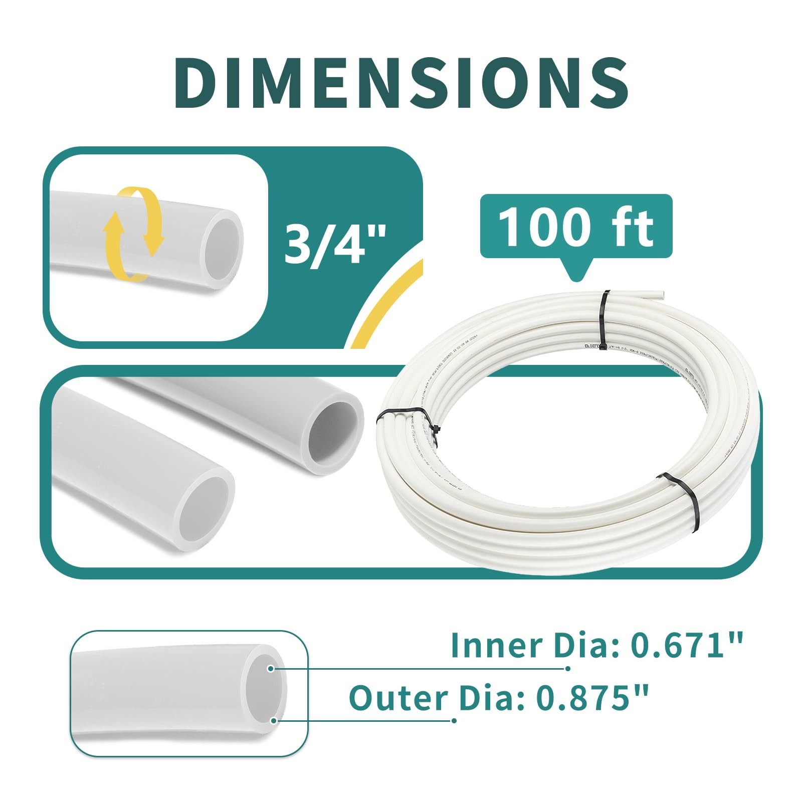3/4 Inch White PEX-B Pipe, 100 Ft Pex B Tubing with a Pipe Cutter, 10PCS Brass