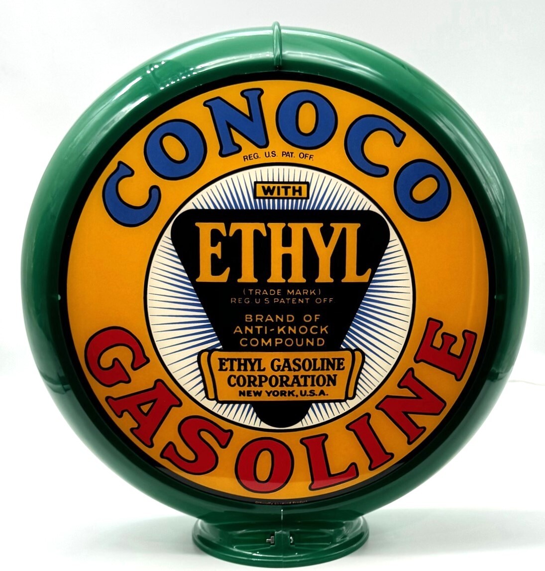 CONOCO ETHYL Yellow Background 13.5" Gas Pump Globe SHIPS ASSEMBLED!