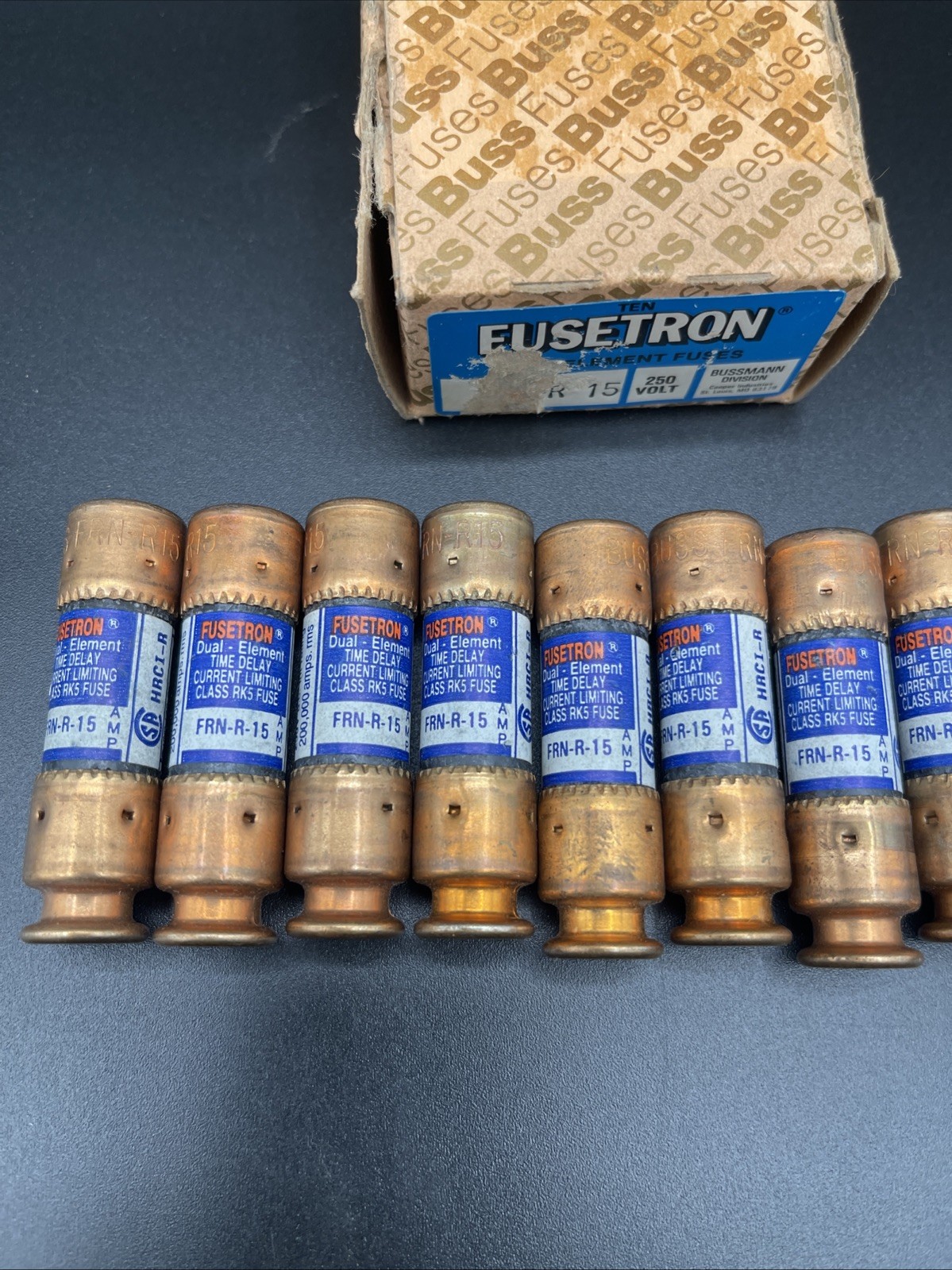 (9) NEW Bussmann Fusetron Fuse FRN-R-15 15 AMP 250 Vac Class RK5 - TESTED CONT.
